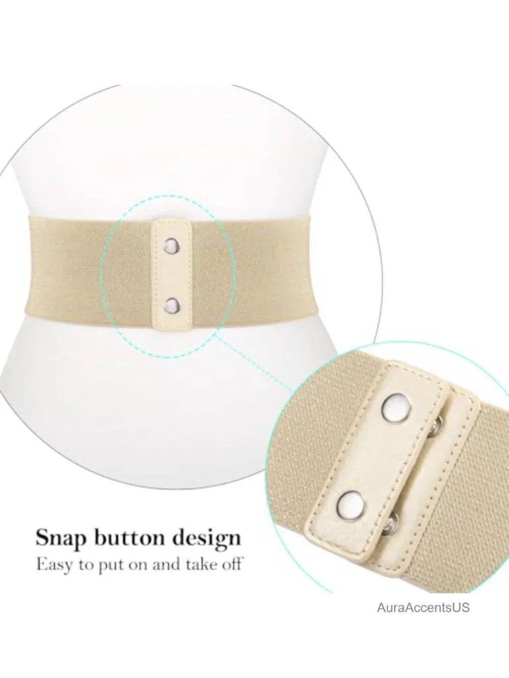 Wide Elastic Corset Belt for Women Stretchy Waist Belt PU Leather Snap Button
